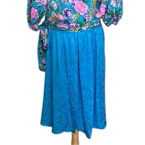 DIANE FREIS Vintage 80s Silk Jacquard Skirt Blouse Set 2 Piece Floral Bohemian - Picture 10 of 17